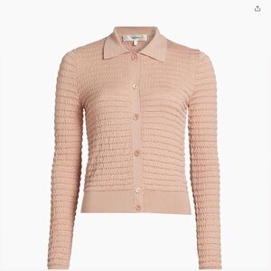 Frame Smocked Light Pink Silk-Cotton Cardigan